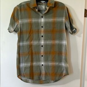 Casual Green and Orange Plaid Button Down Shirt
